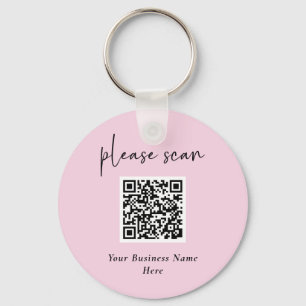 Simple Modern QR Code with Business Name Pink Key Ring