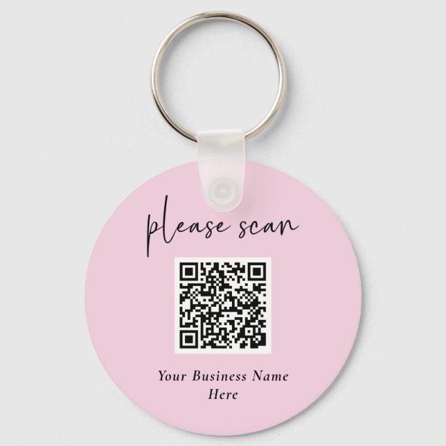 Simple Modern QR Code with Business Name | Pink Key Ring (Front)