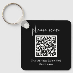 Simple Modern QR Code with Logo Back Black Key Ring