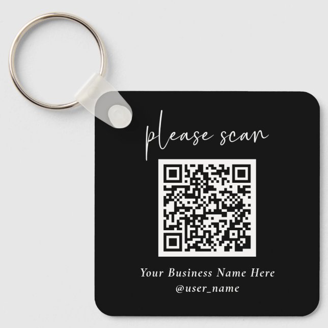 Simple Modern QR Code with Logo Back | Black Key Ring (Front)