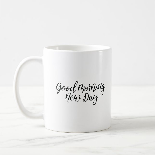 Simple Modern Quote "Good Morning" Coffee Mug (Left)