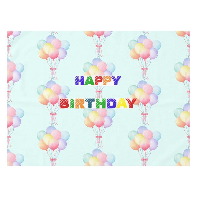 Simple Modern Rainbow Balloon birthday party Tablecloth (Front (Horizontal))