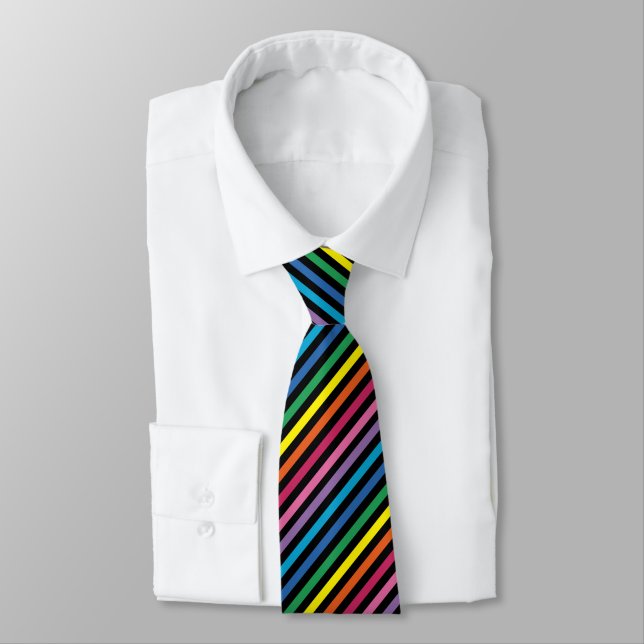Simple Modern Rainbow Colours Stripes Pattern Tie (Tied)