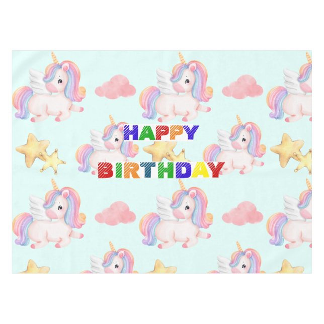 Simple Modern Rainbow unicorn birthday party Tablecloth (Front (Horizontal))