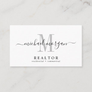 Simple Modern Realtor Script Monogram Business Card