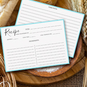 Simple Modern Recipe Card Aqua Blue