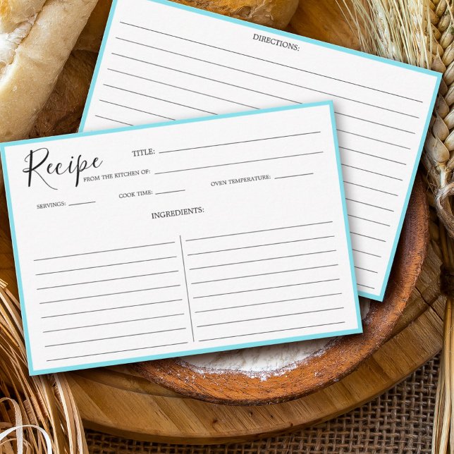 Simple Modern Recipe Card Aqua Blue (Creator Uploaded)