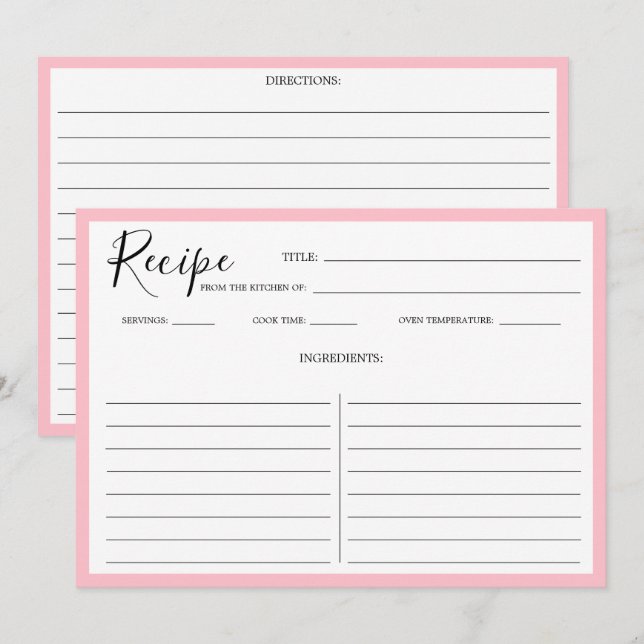 Simple Modern Recipe Card Pink (Front/Back)