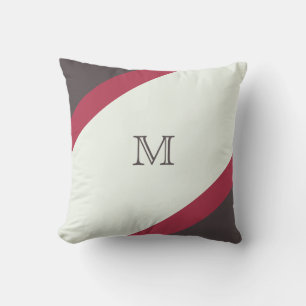 Simple Modern Red and Brown Striped Monogram Cushion