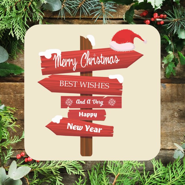 Simple Modern Red and Green North Pole Christmas Square Sticker (Creator Uploaded)