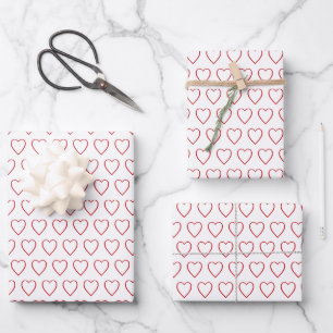 Simple modern red and white hearts pattern cute wrapping paper sheet