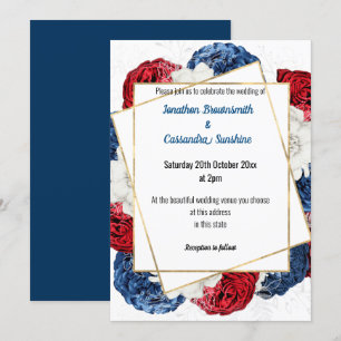 SIMPLE MODERN RED BLUE GREY FLORAL WEDDING WHITE INVITATION