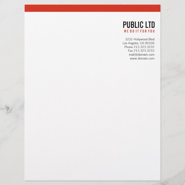 Simple Modern Red Business Customized Letterhead (Front)