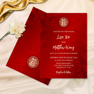 Simple Modern Red Chinese Wedding Invitation