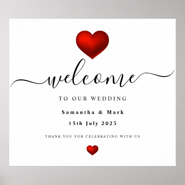 Simple Modern Red Heart Wedding Poster (Front)