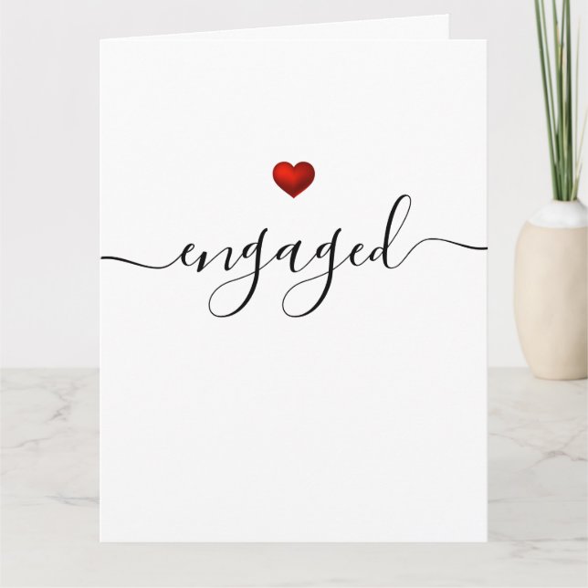Simple Modern Red Heart White Engaged Card (Front)