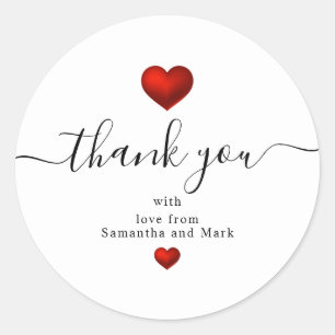 Simple Modern Red Heart White Wedding Classic Round Sticker