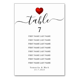 Simple Modern Red Heart White Wedding Table Number