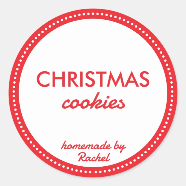 Simple Modern Red Homemade Christmas Cookies Classic Round Sticker (Front)