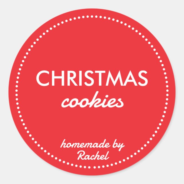 Simple Modern Red Homemade Christmas Cookies Classic Round Sticker (Front)