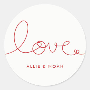 Simple Modern Red Loopy Love Heart Wedding Sticker