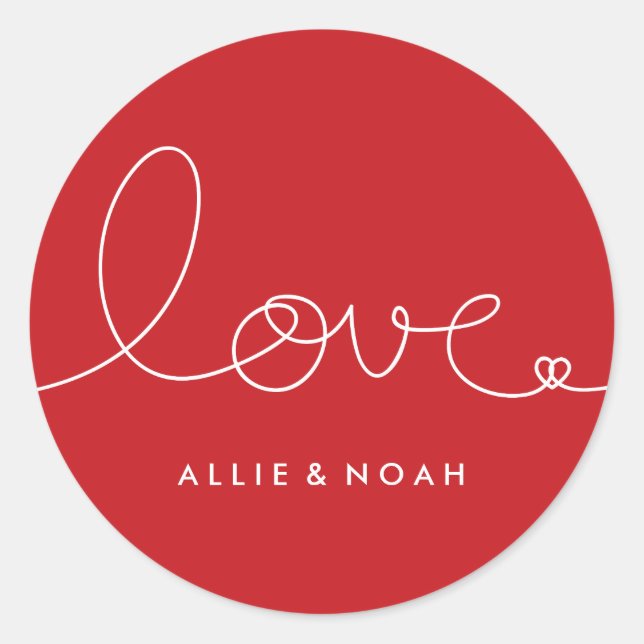 Simple Modern Red Loopy Love Heart Wedding Sticker (Front)