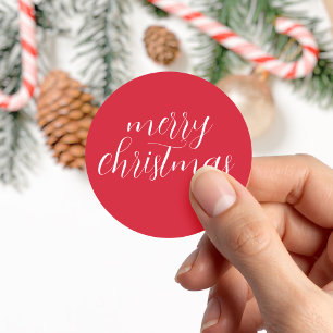 Simple Modern Red Merry Christmas Classic Round Sticker