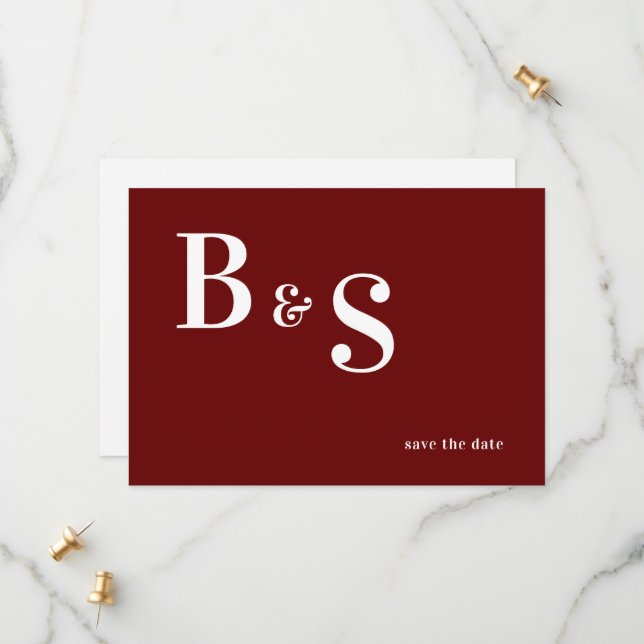 Simple Modern Red Monogram QR Code Save The Date (Front/Back In Situ)