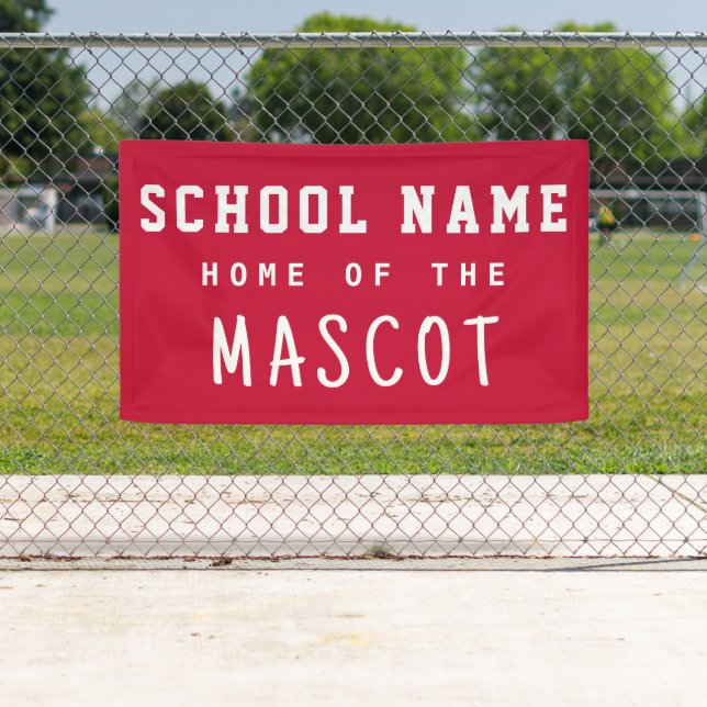 Simple Modern Red School Name Home of the Mascot Banner (Insitu)