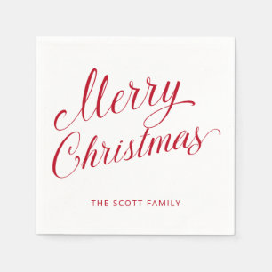 Simple Modern Red Script Elegant Christmas Napkin