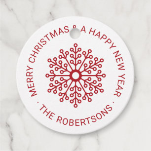 Simple Modern Red Snowflake Merry Christmas Favour Tags