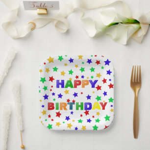 Simple Modern red Star colourful birthday party Paper Plate