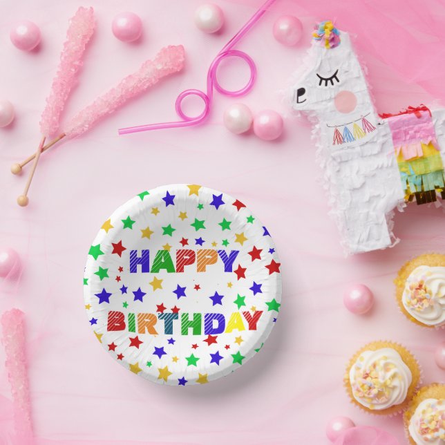 Simple Modern red Star colourful birthday party Paper Plate (Party)