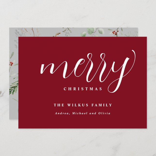 Simple Modern Red White Non Photo Christmas Holiday Card (Front/Back)