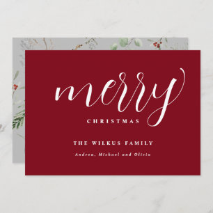 Simple Modern Red White Non Photo Christmas Holiday Card