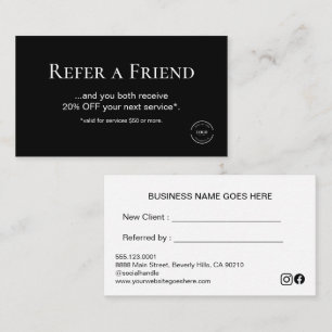 Simple Modern Refer a Friend Custom black Loyalty Card