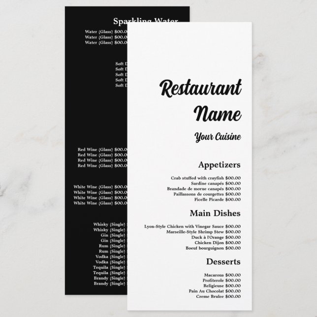 Simple & Modern, Restaurant Slimline Menu (Front/Back)