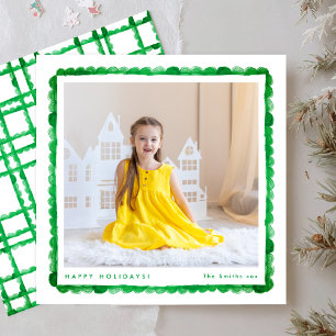 simple modern retro green photo frame christmas holiday card