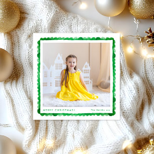 simple modern retro green photo square christmas holiday card