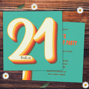 Simple Modern Retro Groovy 21st Birthday Invitation