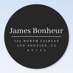 Simple Modern Return Address Black & White Classic Classic Round Sticker