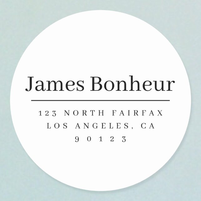 Simple Modern Return Address Black & White Classic Round Sticker (Creator Uploaded)