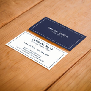 Simple Modern Reversible Dark-Blue & White Border Business Card