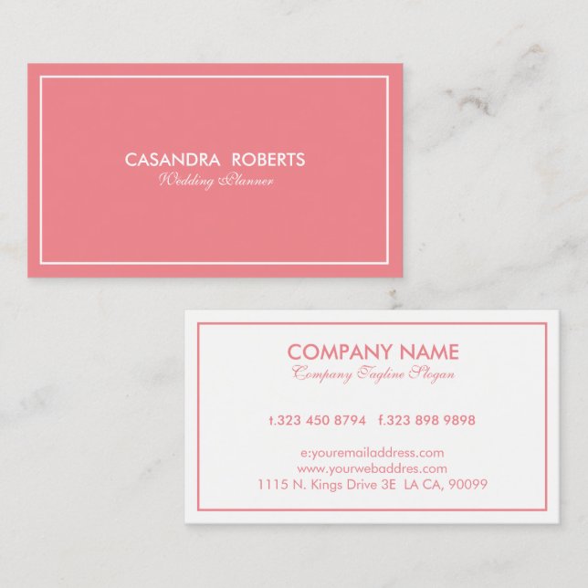 Simple Modern Reversible Pink & White Border Business Card (Front/Back)