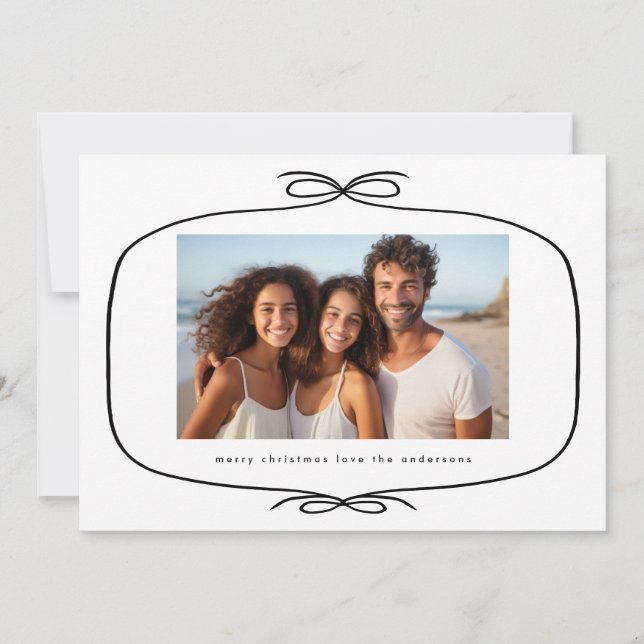 Simple Modern Ribbon Photo Christmas Holiday Card (Front)