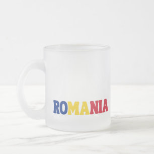 Simple Modern Romania National Flag Apparel Frosted Glass Coffee Mug