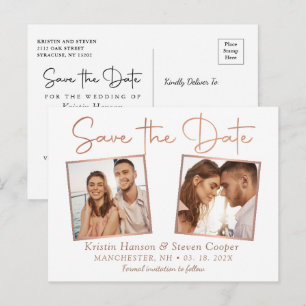 Simple Modern Rose Gold 2 Photo Save The Date Postcard