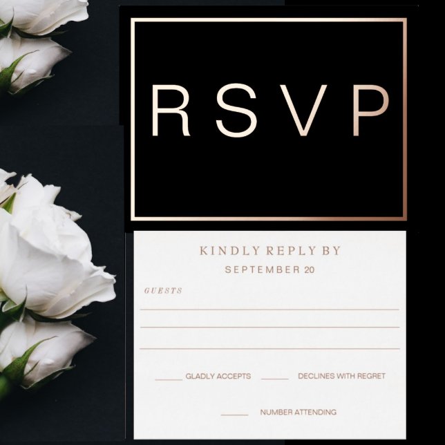 Simple Modern ROSE Gold Border Wedding RSVP     Foil Invitation Postcard (Creator Uploaded)