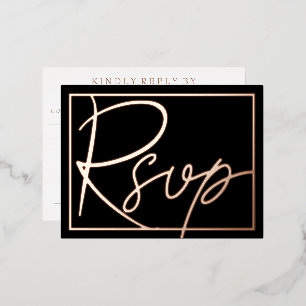 Simple Modern ROSE Gold Border Wedding RSVP Foil Invitation Postcard