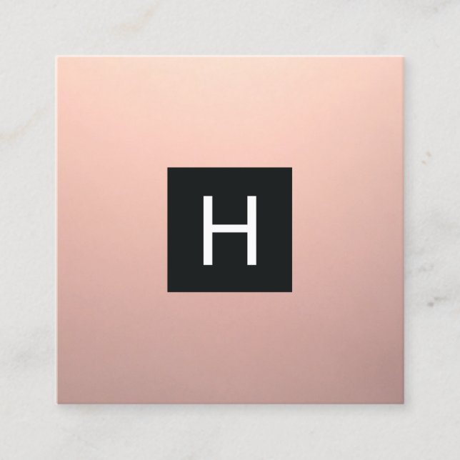 Simple Modern Rose Gold Copper  Monogram Square Business Card (Front)